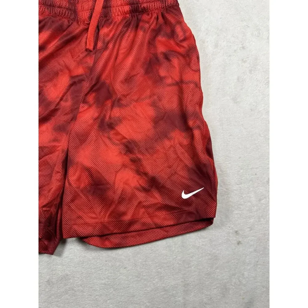 Nike Dri-FIT Youth L Red Black Printed Athletic Training Shorts Drawstring